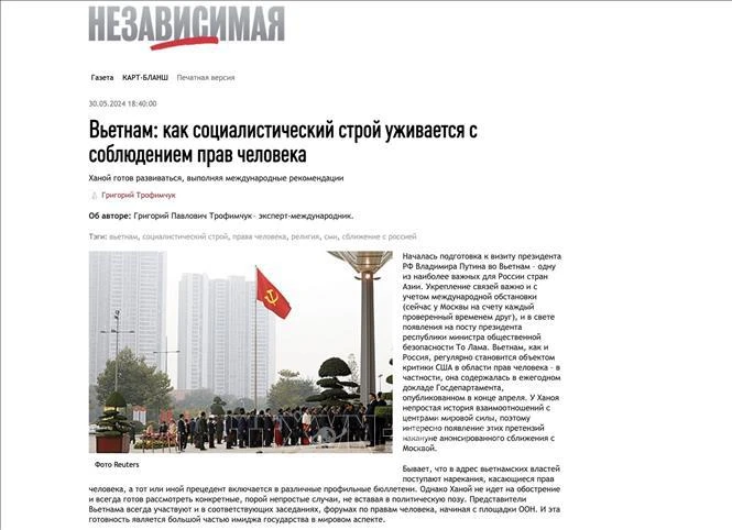 The article on The Independent, a Russian prestigious international news and political analysis site (Photo: VNA)