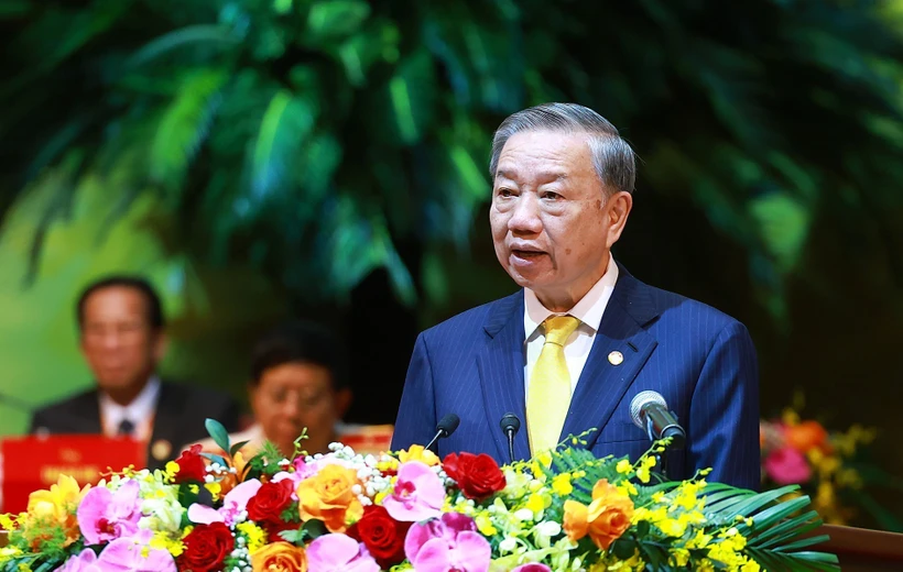 Party General Secretary and State President To Lam speaks at the 10th National Congress of the VFF in Hanoi on October 17. (Photo: VNA)