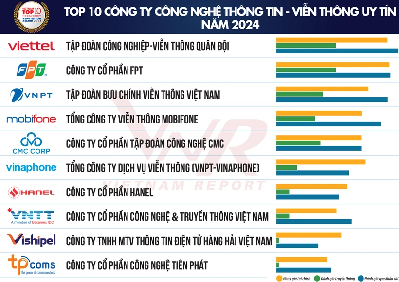 越南评估报告股份公司发布2024年越南科技企业十强榜单。图自vietnamreport.net.vn